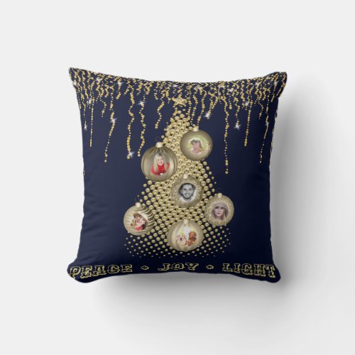Photo Collage Family Tree Decorative Navy Gold Throw Pillow