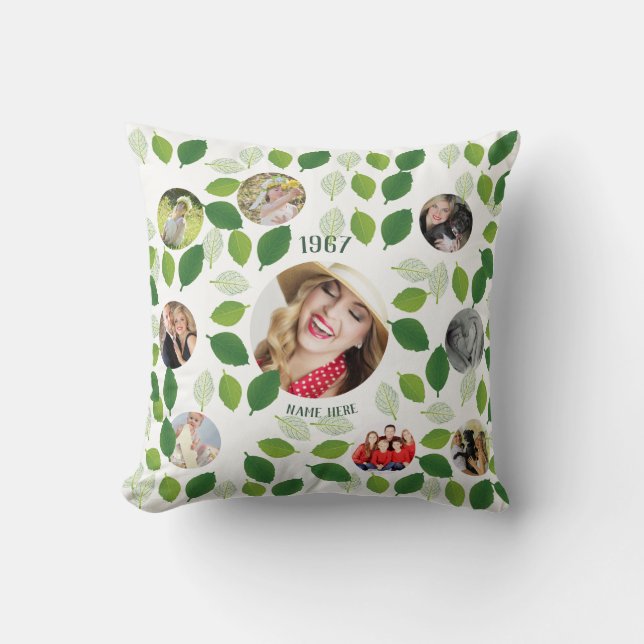 Photo Collage Family Tree Mom Gift Throw Pillow (Front)
