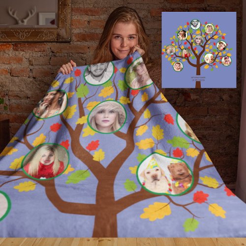 Photo Collage Family Tree Template Personalized Fleece Blanket