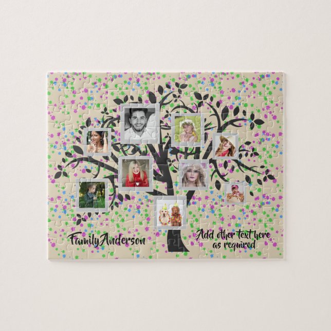 Photo Collage Family Tree Template Personalized Jigsaw Puzzle (Horizontal)
