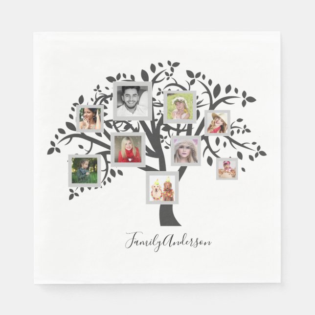 Photo Collage Family Tree Template Personalized Paper Napkins (Front)