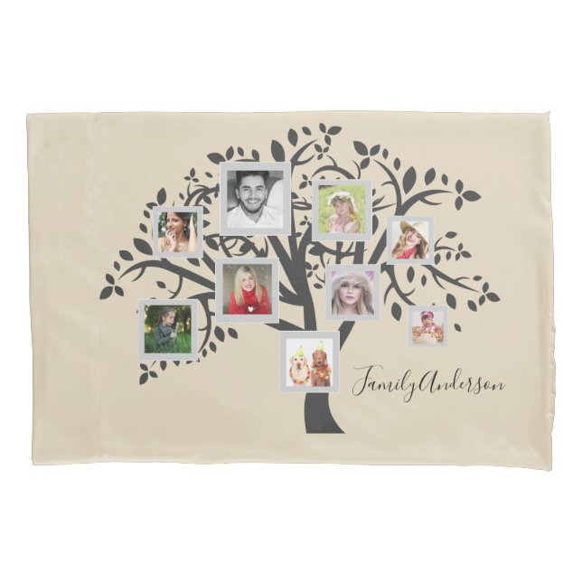Photo Collage Family Tree Template Personalized Pillowcase (Front)
