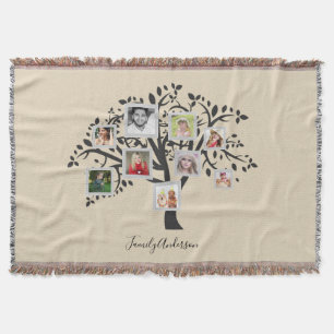 Photo Collage Family Tree Template Personalized Throw Blanket