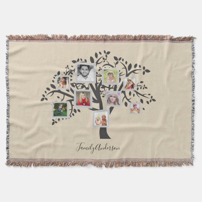 Photo Collage Family Tree Template Personalized Throw Blanket (Front)