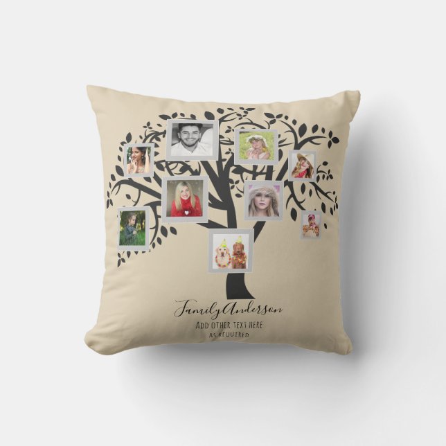 Photo Collage Family Tree Template Personalized Throw Pillow (Front)