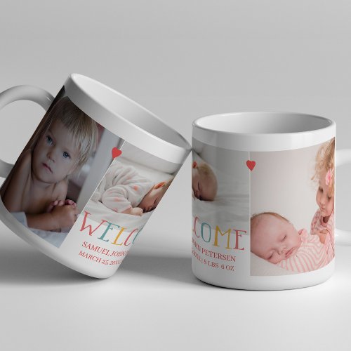 Photo collage family welcome newborn baby coffee mug