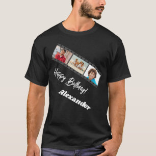 Photo collage film name birthday guy black T-Shirt