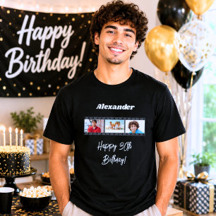 Photo collage film name birthday guy black T-Shirt