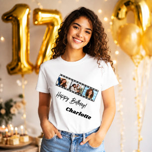 Photo collage film name birthday woman T-Shirt