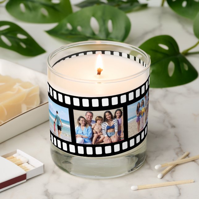 Photo Collage Film Strip Personalized DIY Custom  Scented Candle (Lit)