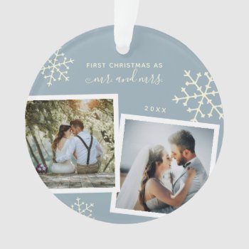 Photo Collage First Christmas Mr Mrs Monogrammed O Ornament by rua_25 at Zazzle
