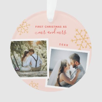 Photo Collage First Christmas Mr Mrs Monogrammed Ornament by rua_25 at Zazzle