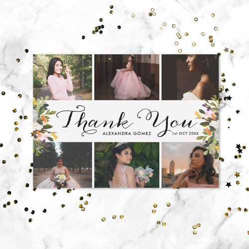 Photo Collage Floral Quince Thank You Card