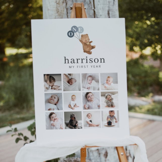 Photo Collage Foam Board - Bear 3 Blue Balloons (Creator Uploaded)