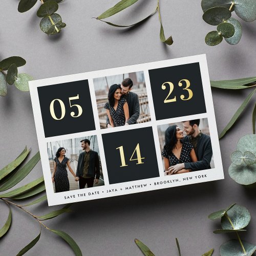 Photo Collage Foil Grid Save the Date Card