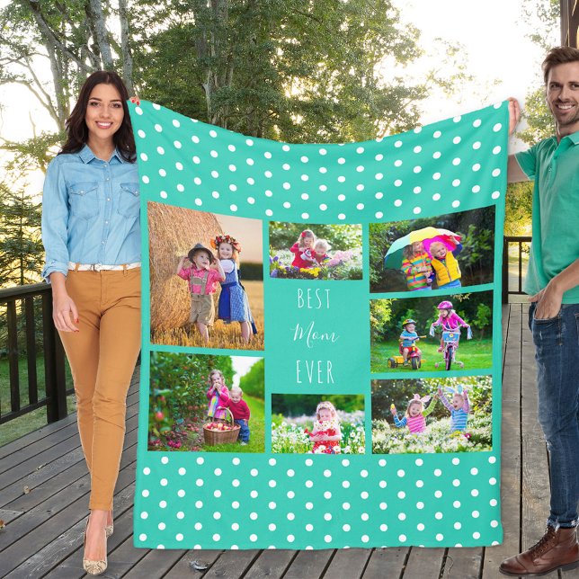 Photo Collage for Best Mom Ever Turquoise Green Fleece Blanket (Creator Uploaded)
