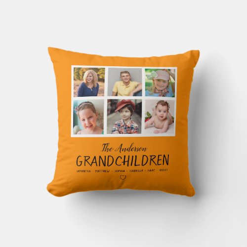 Photo Collage for Grandparents Orange Throw Pillow