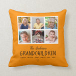 Photo Collage for Grandparents Orange Throw Pillow<br><div class="desc">This tangerine colored pillow offers 6 photos frames and makes a great gift for grandparents. Personalize the keepsake with pictures of their grandchildren. Custom text on this orange pillow allows you to add names for the grandchildren.</div>