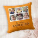 Photo Collage for Grandparents Orange Throw Pillow<br><div class="desc">This tangerine colored pillow offers 6 photos frames and makes a great gift for grandparents. Personalize the keepsake with pictures of their grandchildren. Custom text on this orange pillow allows you to add names for the grandchildren.</div>