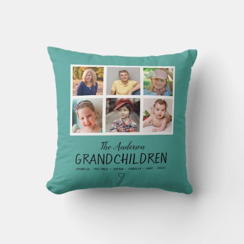 Photo Collage for Grandparents Teal Throw Pillow