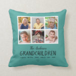 Photo Collage for Grandparents Teal Throw Pillow<br><div class="desc">This teal colored pillow offers a 6 photo collage for pictures of grandchildren. This pillow make a great keepsake gift for grandparents. Custom text on allows you to add names for the grandchildren.</div>