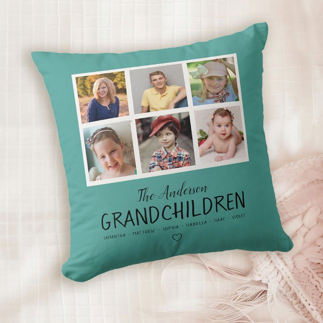 Photo Collage for Grandparents Teal Throw Pillow (Creator Uploaded)