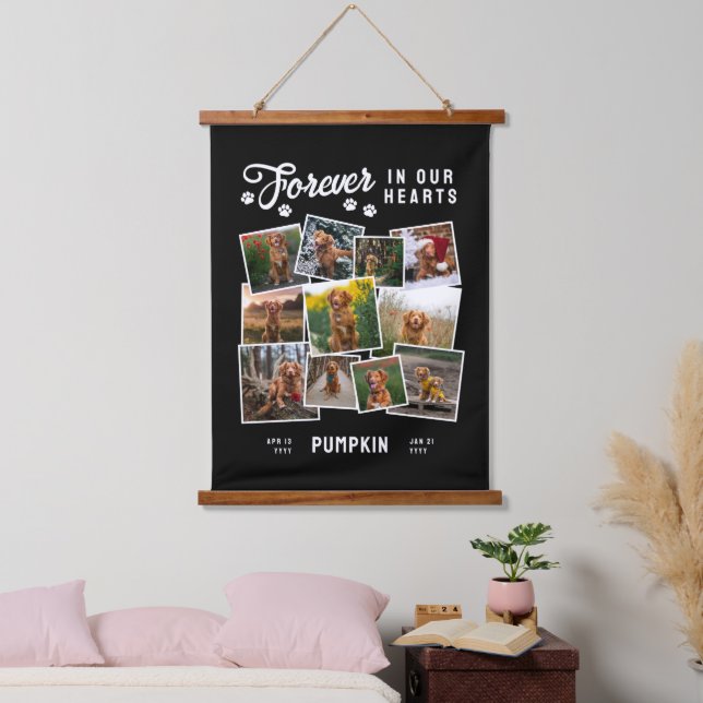 Photo Collage Forever In Our Hearts Dog Memorial Hanging Tapestry (Bedroom)