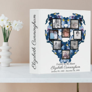 Photo Collage Forget Me Not Floral Heart Memorial 3 Ring Binder