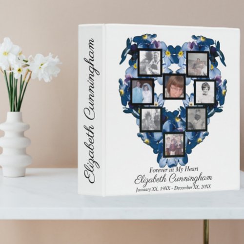 Photo Collage Forget Me Not Floral Heart Memorial 3 Ring Binder