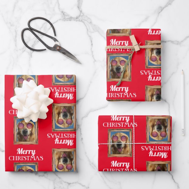Photo Collage Frame Dogs Pets Family Christmas Wrapping Paper Sheets (Front)
