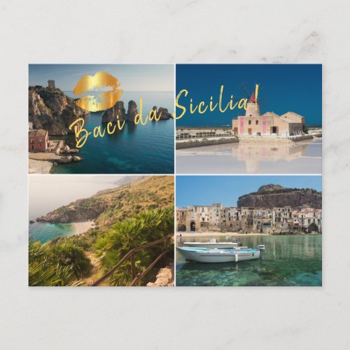 Photo collage from Sicily with kisses Postcard
