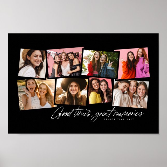 Photo collage fun personalized black white memory poster (Front)