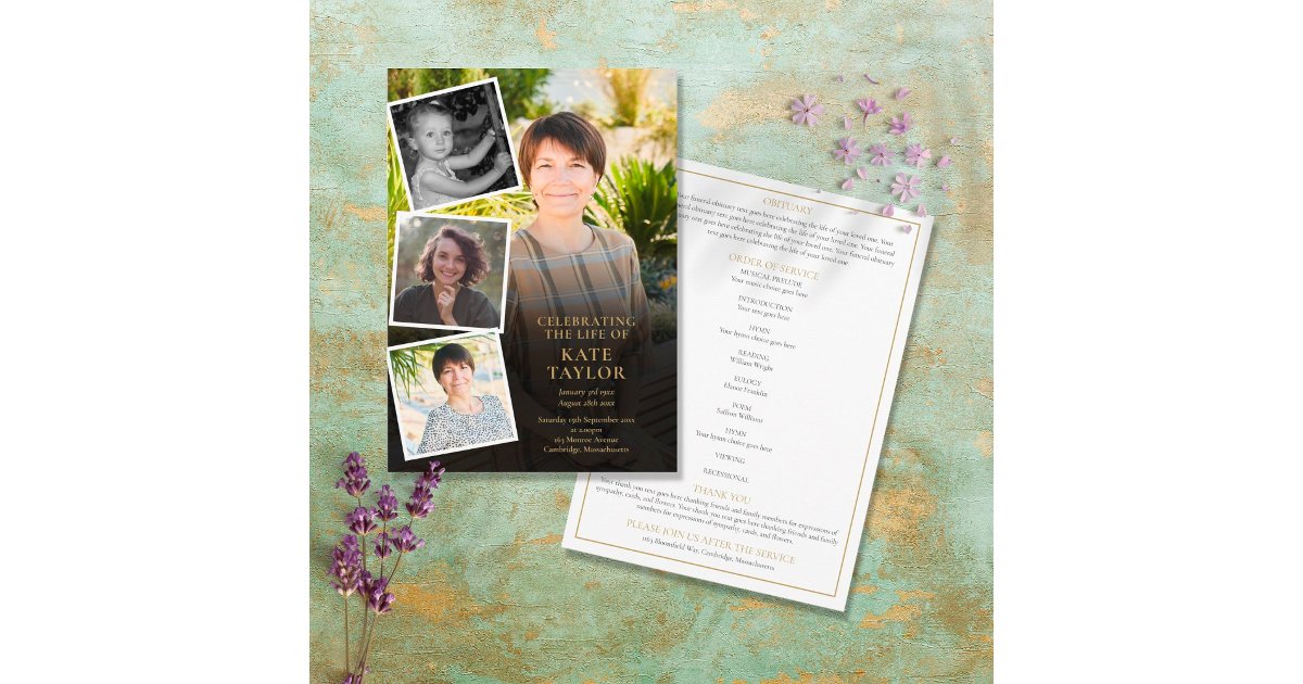 Photo Collage Funeral Memorial Order Of Service Program | Zazzle