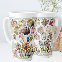 Photo Collage Geometric Hexagon 28 Pic Sage Green Latte Mug