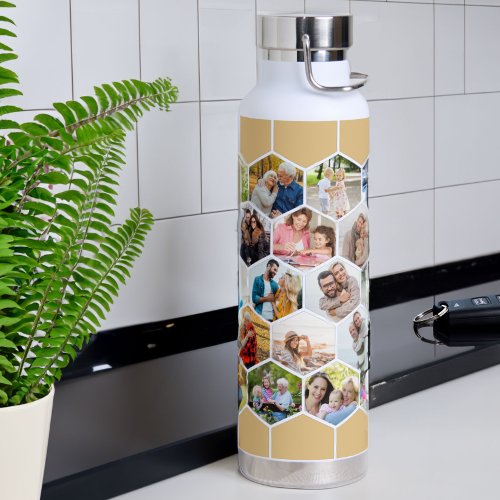 Photo Collage Geometric Hexagon 28 Picture 22oz Water Bottle