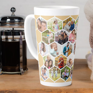 Photo Collage Geometric Hexagon 28 Picture Tall Latte Mug