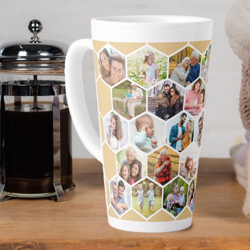Photo Collage Geometric Hexagon 28 Picture Tall Latte Mug