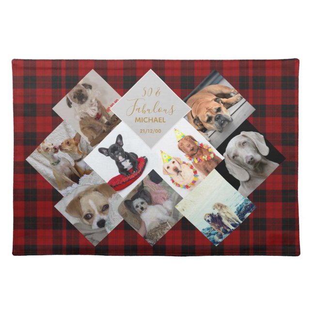 Photo Collage Gift - Buffalo Plaid Theme -Add Text Placemat (Front)