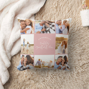 Photo collage girly pink girly modern mothers day throw pillow