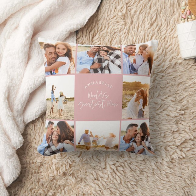 Photo collage girly pink girly modern mothers day throw pillow (Blanket)