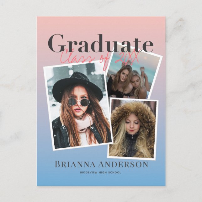 Photo Collage Gradient Graduation Announcement Postcard (Front)