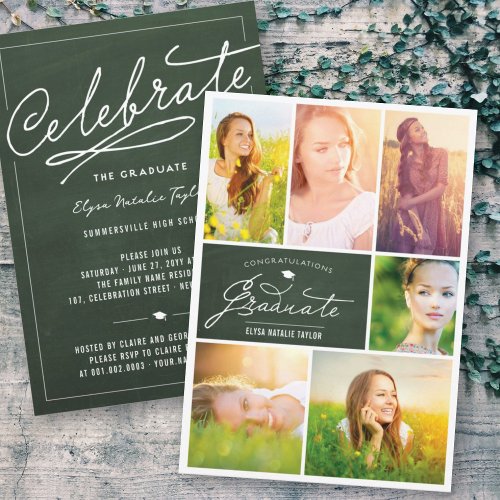 Photo Collage Graduate Chalkboard Graduation Party Invitation