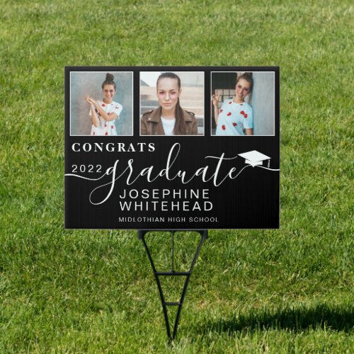Photo Collage Graduation 2022 Modern Black Sign