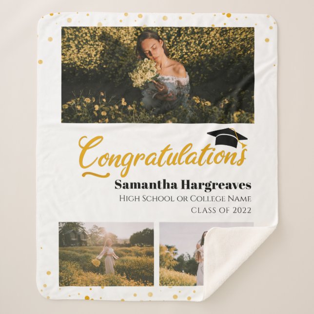 Photo Collage Graduation 2024 Graduate Keepsake Sherpa Blanket (Front)