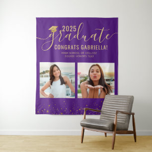 Photo Collage Graduation Booth Backdrop Purple