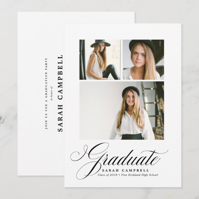 Photo Collage Graduation Card BLACK / 3 photos (Front/Back)