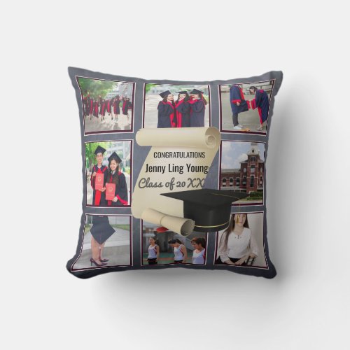 Photo Collage Graduation Keepsake Instagram Named Throw Pillow