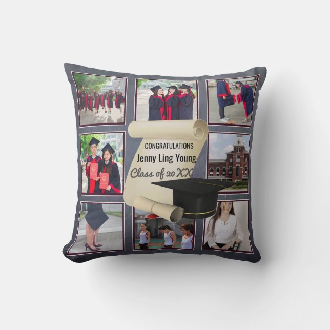 Photo Collage Graduation Keepsake Instagram Named Throw Pillow (Front)