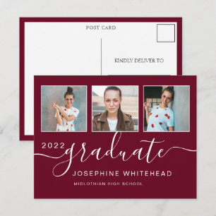 Photo Collage Graduation Minimal Burgundy Postcard