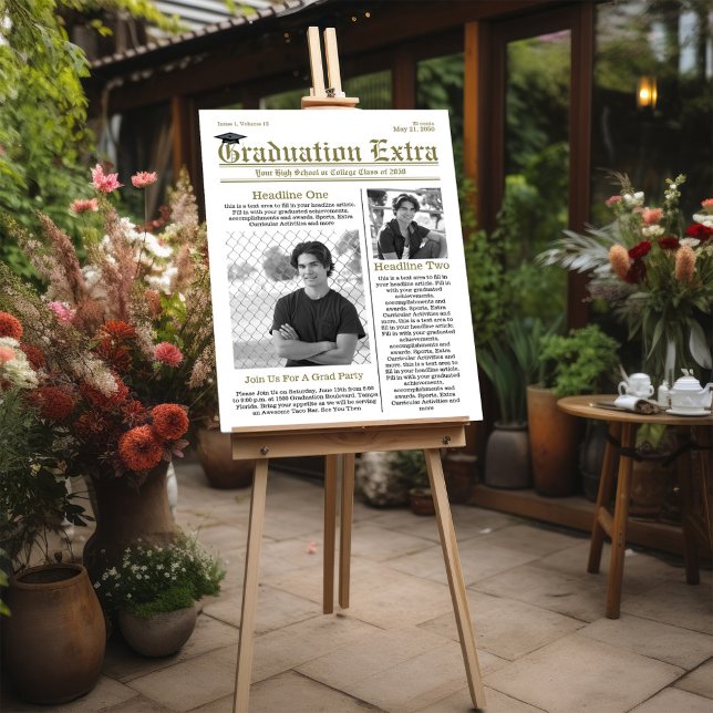 Photo Collage Graduation Modern Cool Typography Foam Board (Graduation photo poster board template with a simple newspaper design. )